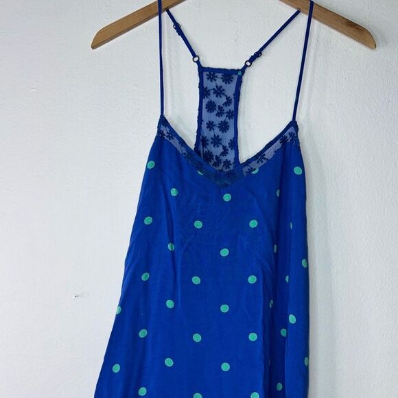 HOLLISTER Racerback Spaghetti Strap Lace Polka Dot Lined Blue Dress Small - Picture 2 of 8